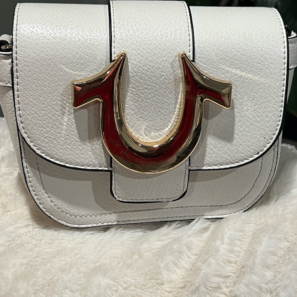 White Leather Crossbody Bag with Gold Accent